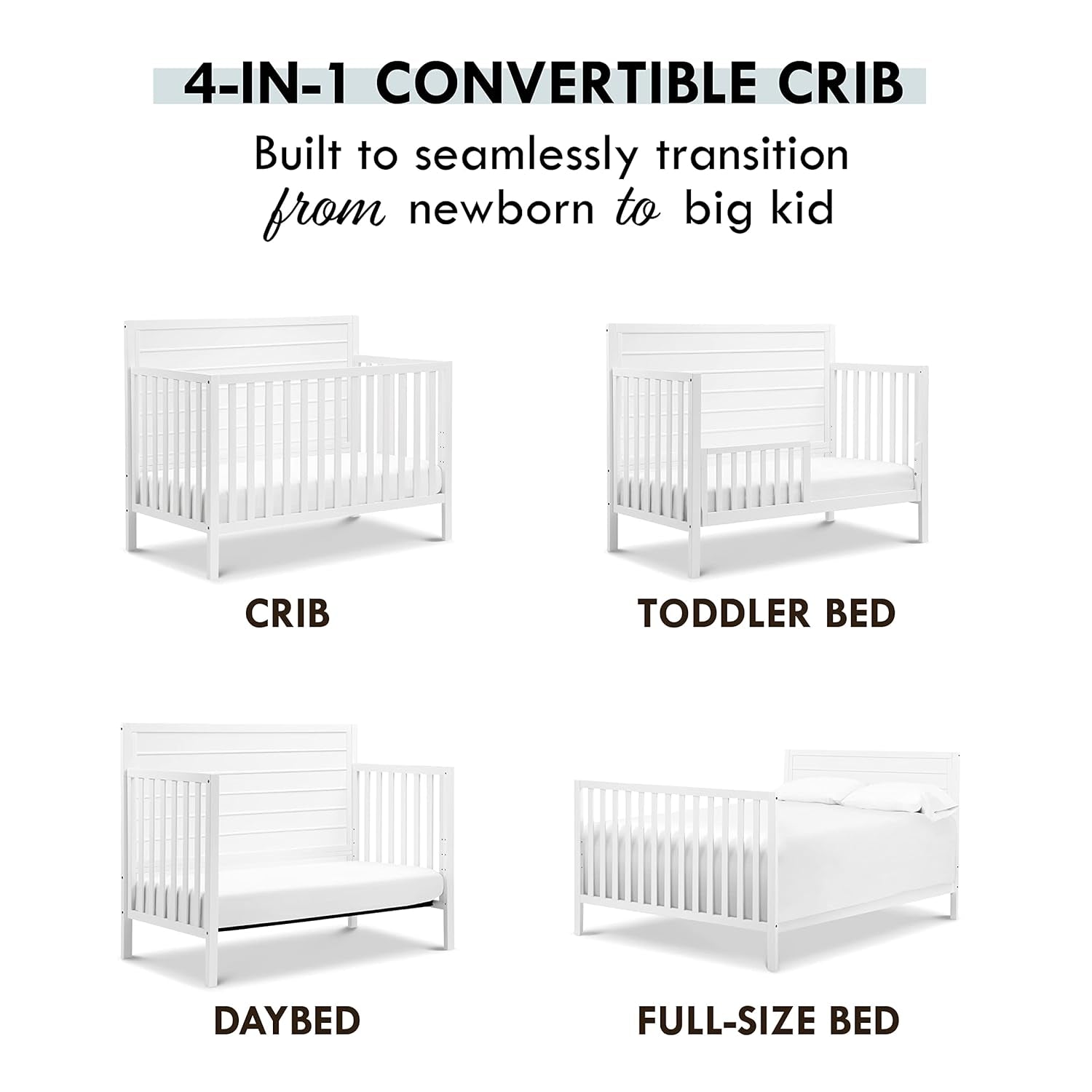 Carter'S by Davinci Morgan 4-In-1 Convertible Crib in White, Greenguard Gold Certified Baby Products Convertible Cribs Furniture Infant & Toddler Beds Nursery