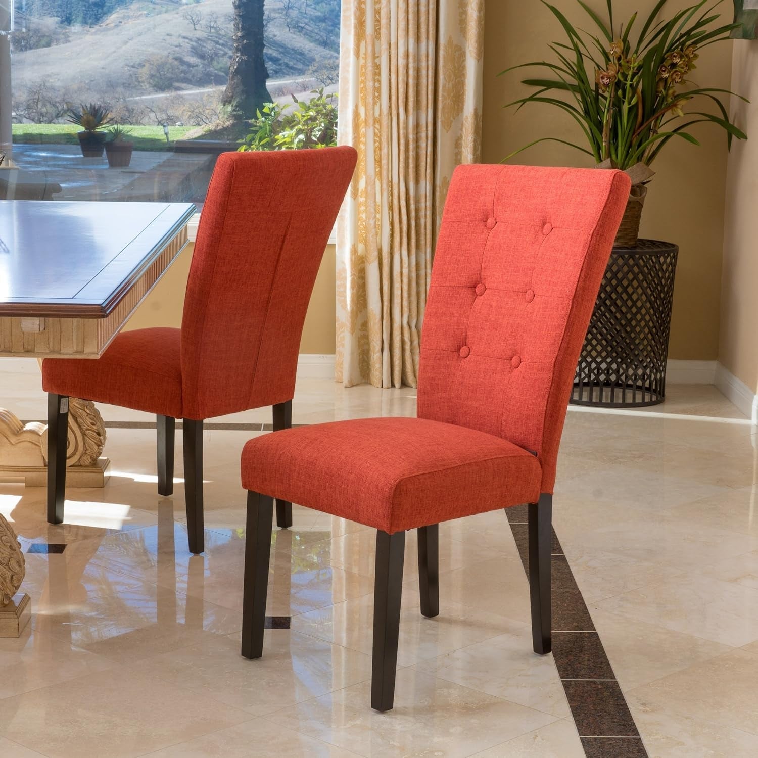 Christopher Knight Home Angelina Fabric KD Dining Chairs, 2-Pcs Set, Deep Orange Chairs Dining Room Furniture Furniture Home & Kitchen