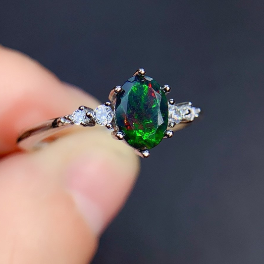 925 Sterling Silver Australia Black Opal Ring