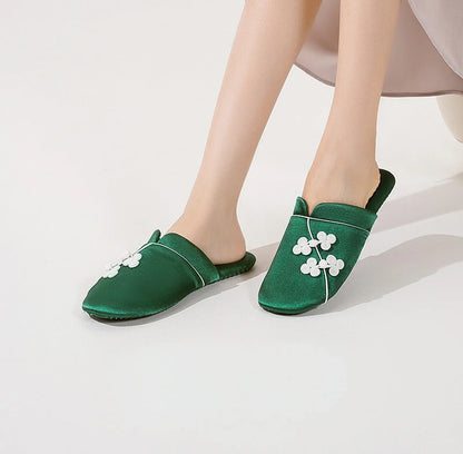 Silky Floral Knot Cotton Sateen House Slippers