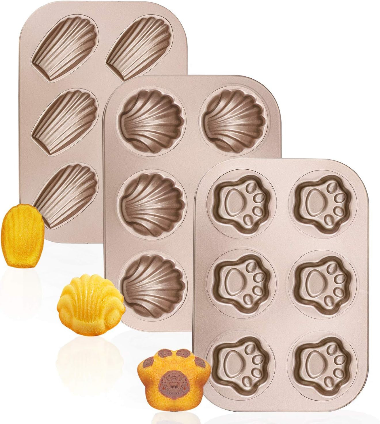 Beasea 3 Pack Madeleine Pans, 10X7 Inch 6 Cavity Nonstick Cat Shaped Cake Cookies Pan Carbon Steel Madeleine Mold Shell Madeline Pan Bakeware Home & Kitchen Kitchen & Dining Madeleine Pans Pastry & Baking Molds