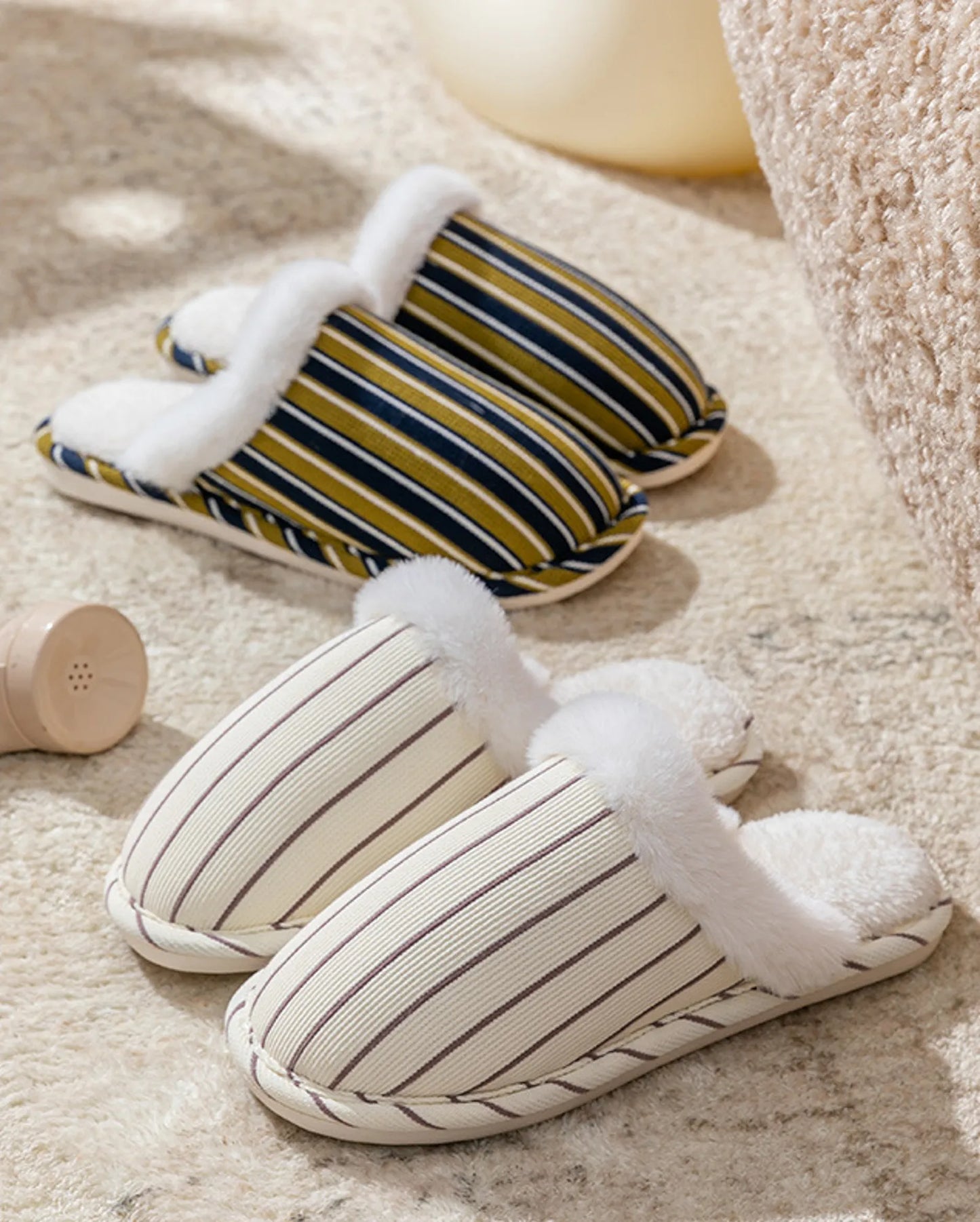 Plush Corduroy Striped Cotton House Slippers
