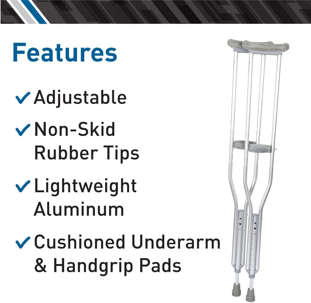 Bodymed Aluminum Crutches, Adult, Medium, 5' 2"–5' 10" – Pair of Lightweight, Height Adjustable Crutches – Includes Padded Underarm Cushions, Hand Grips, & Rubber Tips – Max. Weight Capacity 300 Lb. Canes Crutches Crutches & Accessories Health & Household Medical Supplies & Equipment Mobility & Daily Living Aids Mobility Aids & Equipment