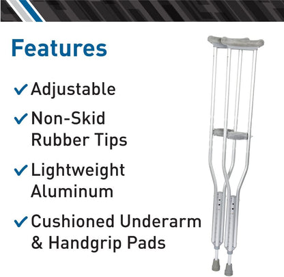 Bodymed Aluminum Crutches, Adult, Medium, 5' 2"–5' 10" – Pair of Lightweight, Height Adjustable Crutches – Includes Padded Underarm Cushions, Hand Grips, & Rubber Tips – Max. Weight Capacity 300 Lb. Canes Crutches Crutches & Accessories Health & Household Medical Supplies & Equipment Mobility & Daily Living Aids Mobility Aids & Equipment