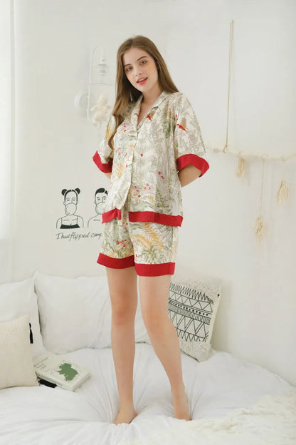 Silky Festive Berry Botanical Cotton Sateen Pajama Set