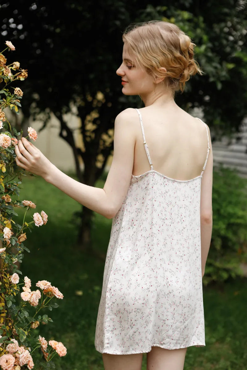Silky Ditsy Floral Cotton Sateen Slip Nightgown