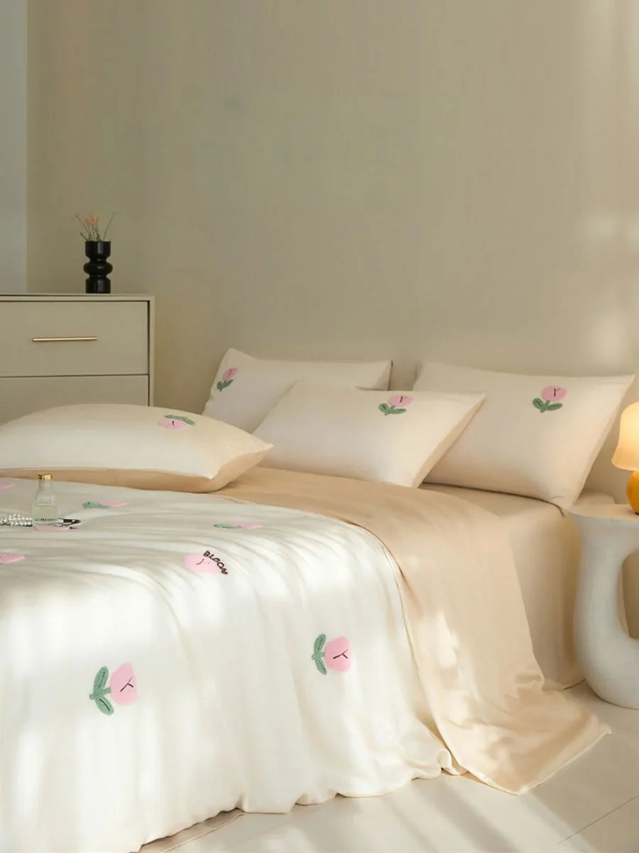 Tufted Doodle Flower Cooling Tencel Bedding Set