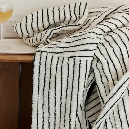 Plush Striped Long-Staple Cotton Hooded Robe