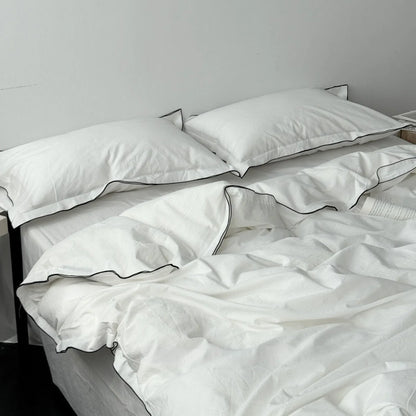 Soft Contrast Trim Washed Cotton Bedding Set