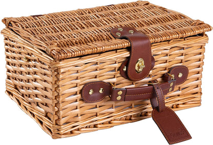 Wicker Picnic Basket for 2 | Set with Insulated Cooler, Plates, Portable Utensils | Blue Lawn & Garden Patio Patio Furniture & Accessories Picnic Baskets Picnic Sets Tables & Accessories