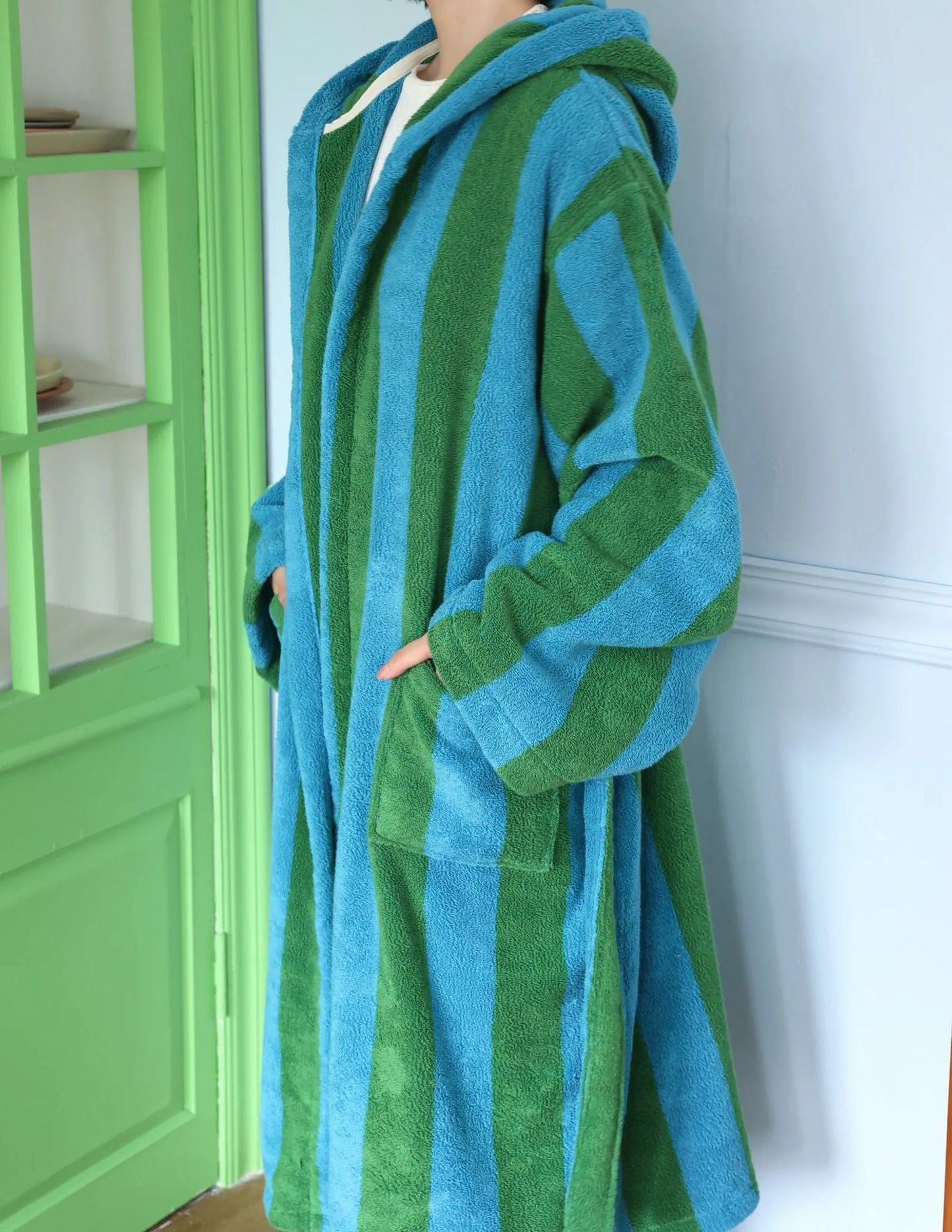 Plush Bold Striped Cotton Hooded Robe