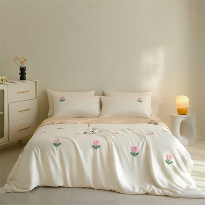 Tufted Doodle Flower Cooling Tencel Bedding Set
