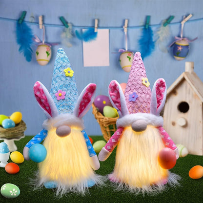 Easter Gnomes Decorations, 2Pcs Bunny Gnomes Plush with LED Light, Spring Easter Day Home Table Decor Ornaments for Easter Holiday Party Collectible Figurines Home & Kitchen Home Décor Accents Home Décor Products