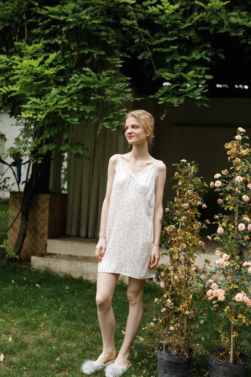 Silky Ditsy Floral Cotton Sateen Slip Nightgown