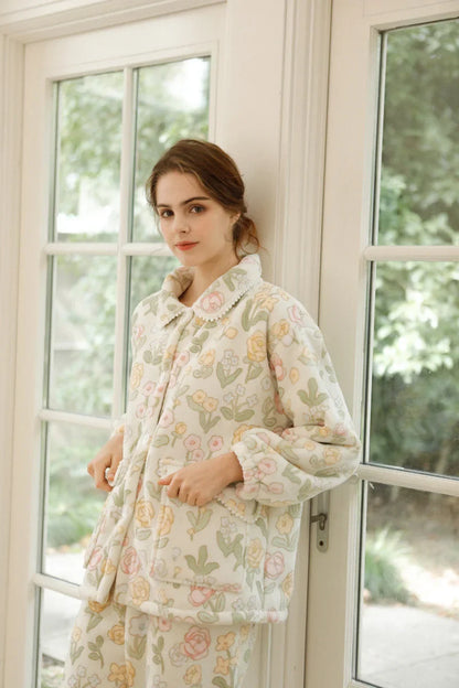 Plush Floral Flannel Fleece Pajama