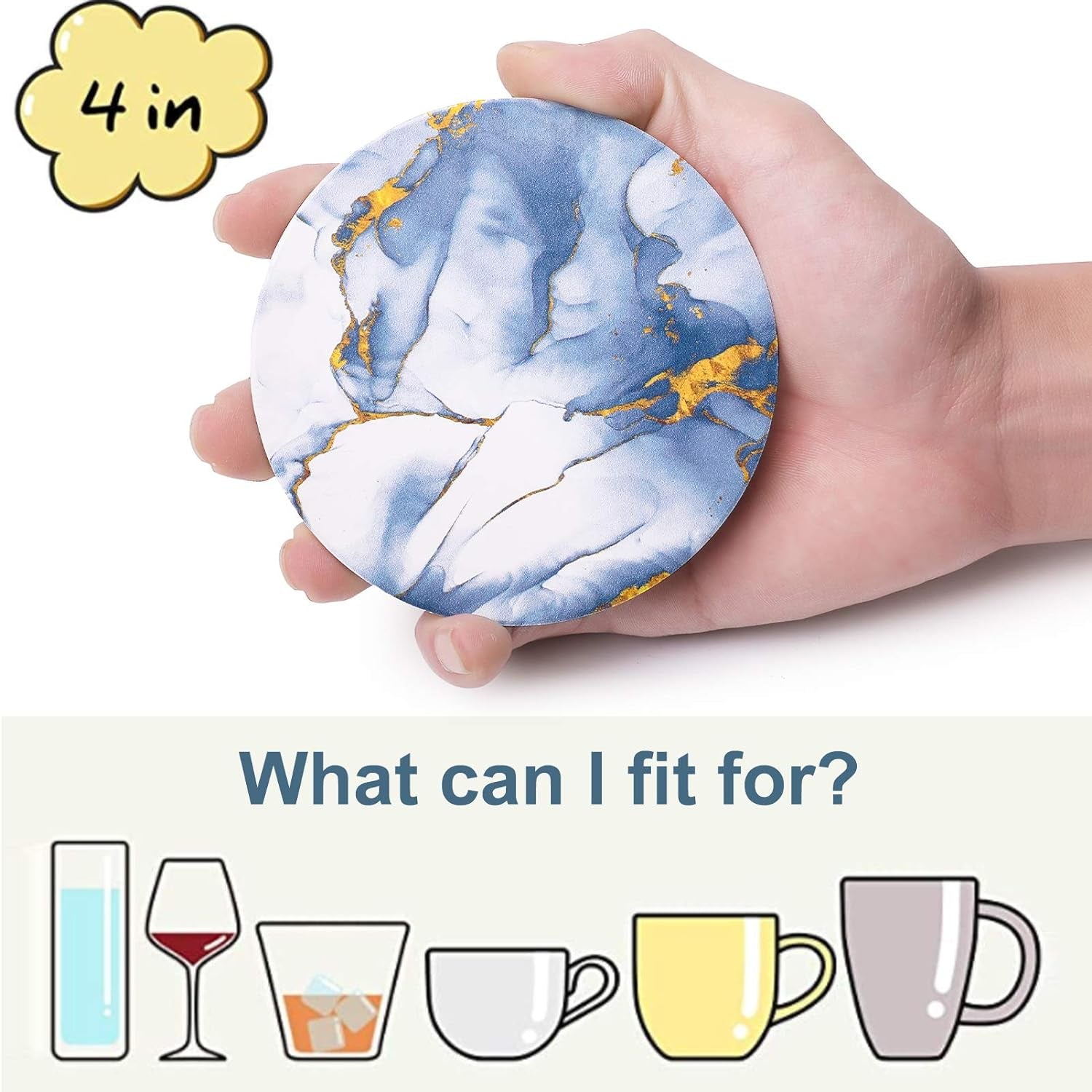 Coasters for Drinks, Absorbent Drink Coasters with Holder (6-Piece Set), Marble Coasters, Ceramic Blue Coasters Set for Home and Kitchen - Glacier Bar Tools Bar Tools & Drinkware Coasters Dining & Entertaining Home & Kitchen Kitchen & Dining