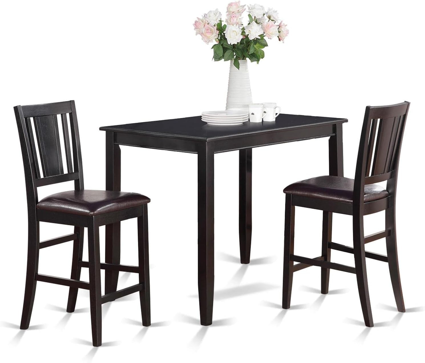 East West Furniture BUCK5-MAH-LC 5 Piece Counter Height Dining Table Set Includes a Rectangle Kitchen Table and 4 Faux Leather Dining Room Chairs, 30X48 Inch, Mahogany Dining Room Furniture Furniture Home & Kitchen Table & Chair Sets