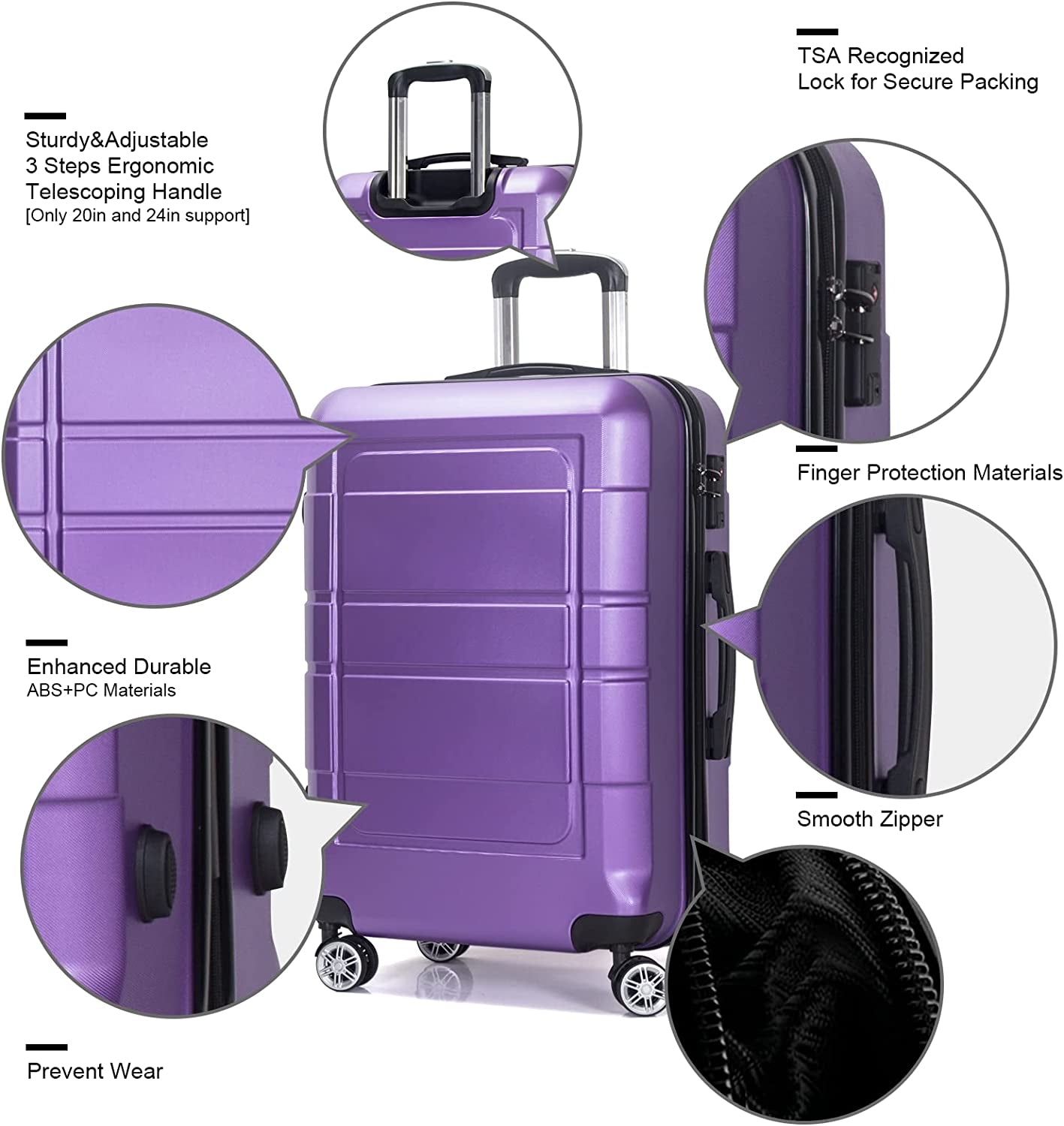 NIUTA 3 Piece Luggage Sets TSA Lock and 20"/24"/28"- Purple Clothing Luggage Luggage & Bags Luggage & Travel Gear Luggage Sets Shoes & Jewelry Suitcases