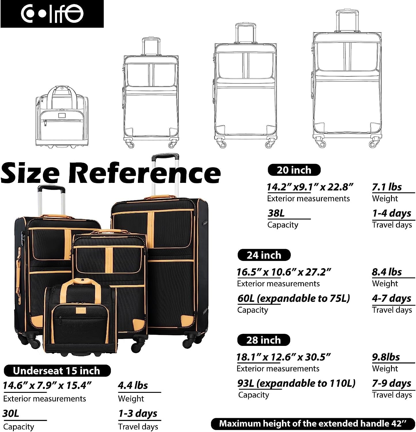 Coolife Luggage 4 Piece Set Suitcase Expandable TSA Lock Spinner Softshell Clothing Luggage Luggage & Travel Gear Luggage Sets Shoes & Jewelry