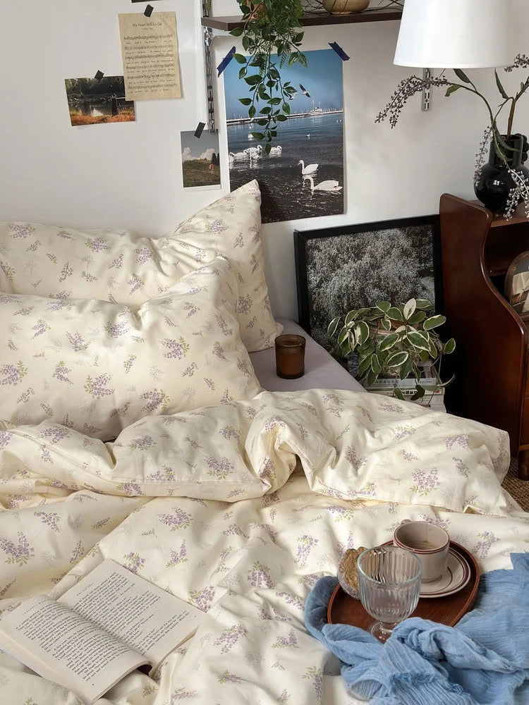 Soft Wisteria Floral Washed Cotton Bedding Set