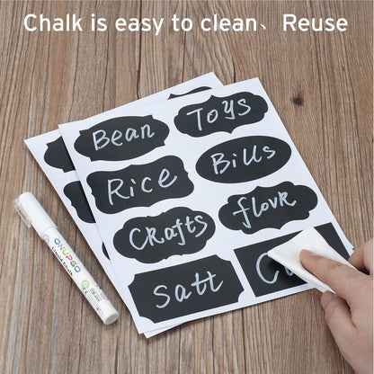 ONUPGO Chalkboard Labels Stickers Bulk - 196 Reusable Chalk Sticker Labels with Erasable Chalk Maker, Removable Waterproof Blackboard Labels for Containers, Glass, Mason Jar Labels Indexes & Stamps Labels Labels & Stickers Office & School Supplies Office Products Removable Labels