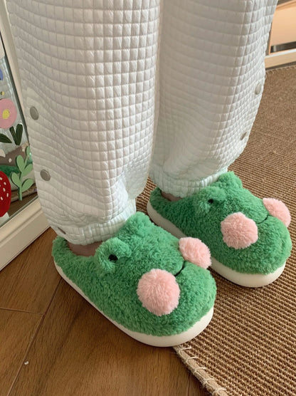Plush 3D Frog Fleece House Slippers