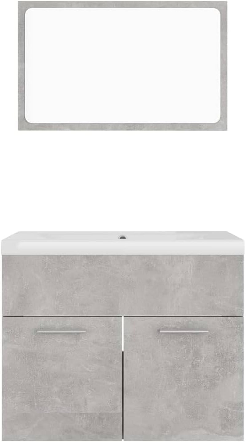 Bathroom Floor Cabinet Set of 3, Modern Bathroom Storage Cabinet Set with Mirror& Sink Cabinet& Built-In Basin, Chipboard+Ceramic Furniture Set for Bathroom, Concrete Gray Bathroom Furniture Bathroom Sets Furniture Home & Kitchen