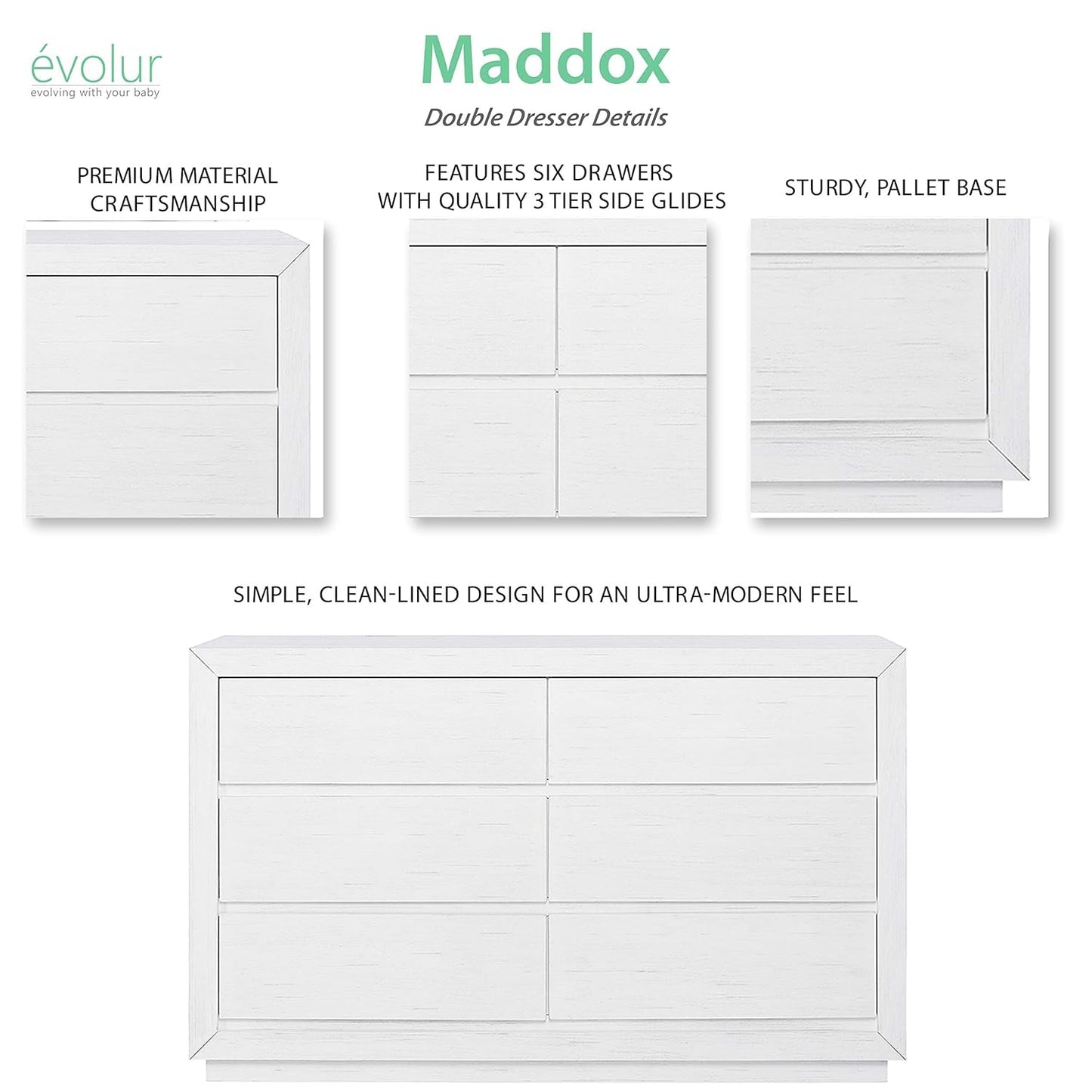 Evolur Maddox Double Dresser, Weathered White Bedroom Furniture Dressers Furniture Home & Kitchen