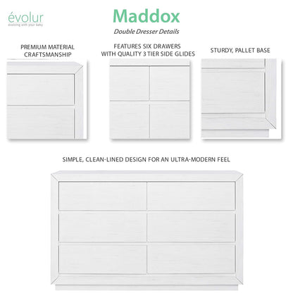 Evolur Maddox Double Dresser, Weathered White Bedroom Furniture Dressers Furniture Home & Kitchen