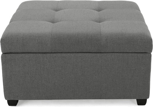 Christopher Knight Home Gdfstudio Christopher Knight Home Carlsbad Fabric Storage Ottoman, Dark Grey 35.00”D X 35.00”W X 18.50”H Furniture Home & Kitchen Living Room Furniture Ottomans