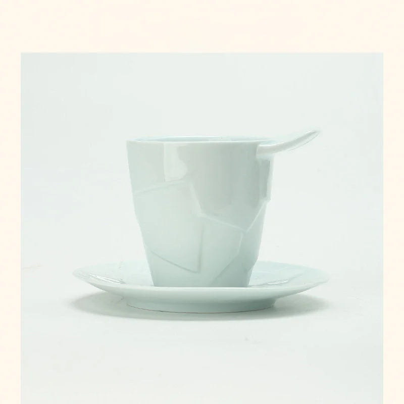 Textured Geometric Ceramic Coffee Cup & Saucer Set