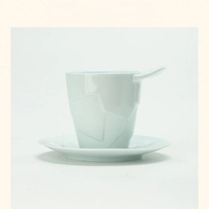 Textured Geometric Ceramic Coffee Cup & Saucer Set