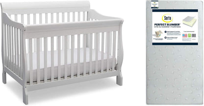 Canton 4-In-1 Convertible Crib, Bianca (White) + Serta Perfect Slumber Dual Sided Recycled Fiber Core Crib and Toddler Mattress (Bundle) Baby Products Cribs Furniture Infant & Toddler Beds Nursery