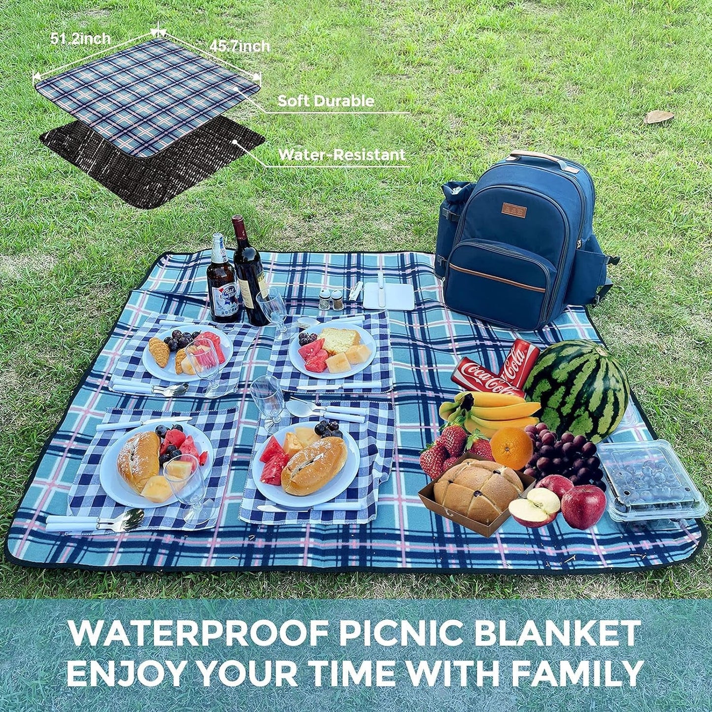 Picnic Backpack for 4 Person Set Portable Picnic Bag with Cooler Compartment, Detachable Bottle/Wine Holder, Fleece Blanket, Plates and Cutlery, Gifts for Family Camping (Navy Blue) Lawn & Garden Patio Patio Furniture & Accessories Picnic Backpacks Picnic Baskets Tables & Accessories