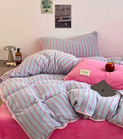 Cozy Striped Flannel Fleece Bedding Set