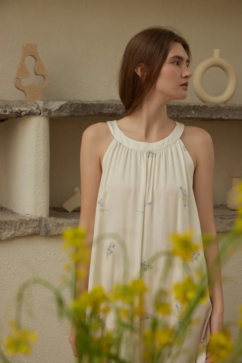 Silky Embroidered Floral Cotton Sateen Pajama Dress