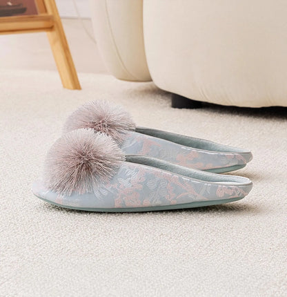 Fluffy Floral Jacquard Cotton Sateen House Slippers