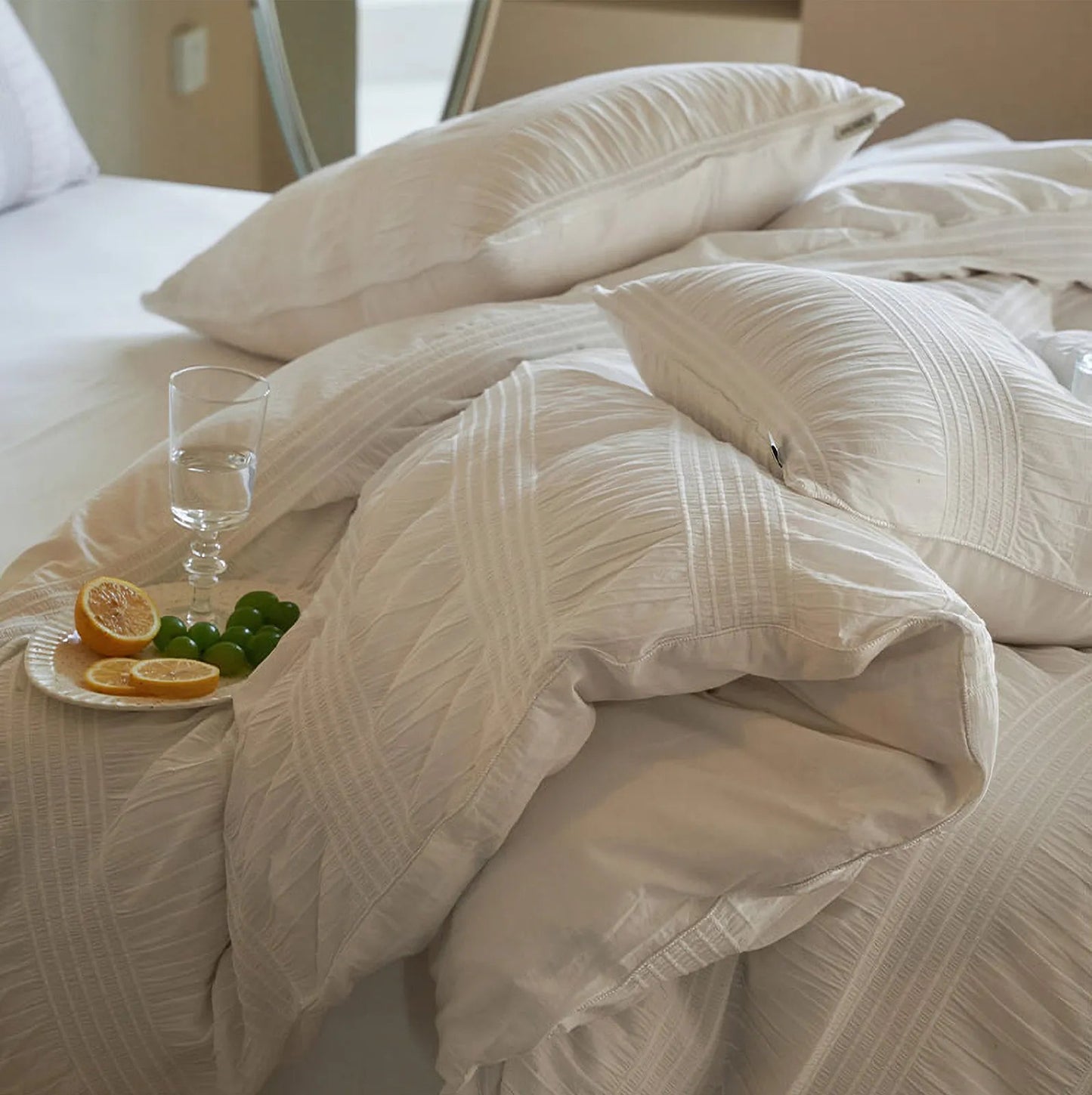 Textured Pintuck Washed Cotton Bedding Set