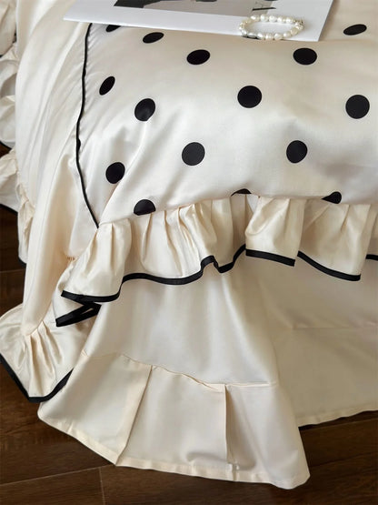 Silky Ruffled Polka Dot Tencel Bedding Set
