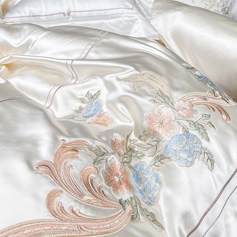 Esana White Embroidered Egyptian Cotton Satin Bedding Set