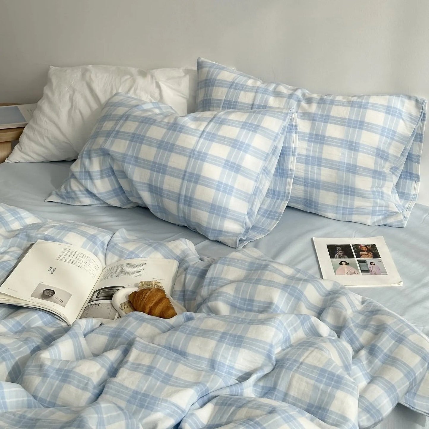 Soft Gingham Plaid Washed Cotton Bedding Set
