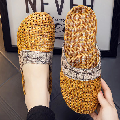 Cooling Plaid Natural Rattan House Slippers