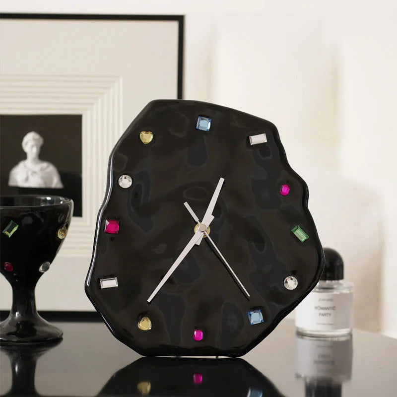 Wavy Jeweled Ceramic Table & Wall Clock