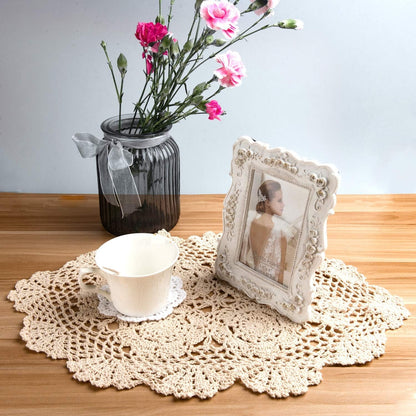 2-Pieces Handmade Cotton Crochet Doilies Oval Lace Table Placemats 12 X17Inch, Beige Home & Kitchen Kitchen & Dining Kitchen & Table Linens Place Mats