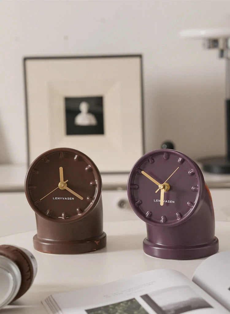 Sculptural Industrial Pipe Ceramic Table Clock