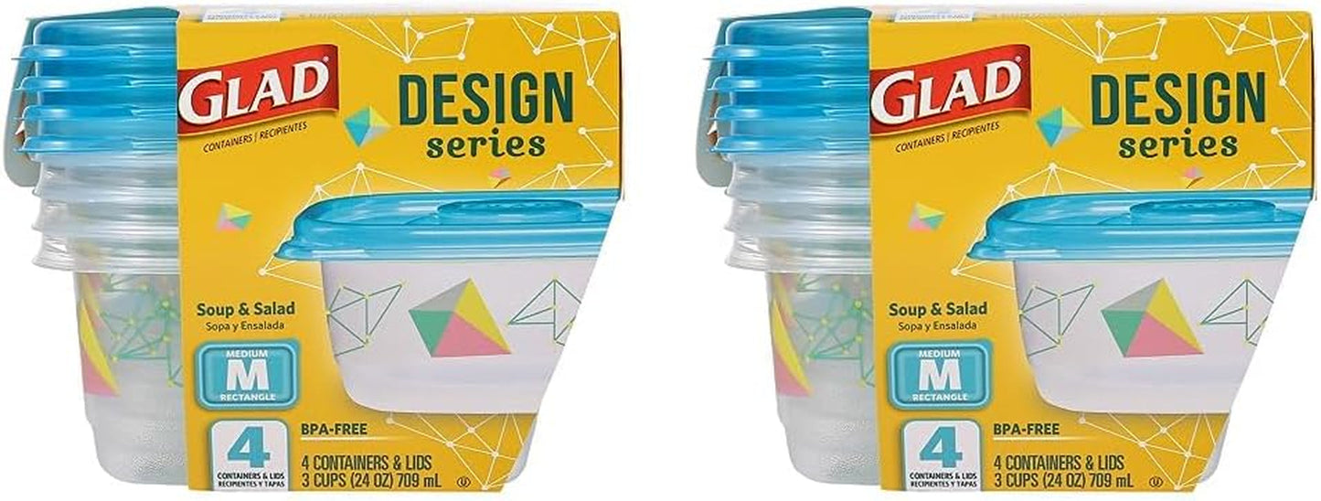 Glad Series Food Storage Containers, 4 Count | Strong and Durable Food Storage Food Containers for Everyday Use | Use to Store Meals, Snacks, and Desserts Container Sets Food Containers Food Storage Home & Kitchen Kitchen & Dining Storage & Organization