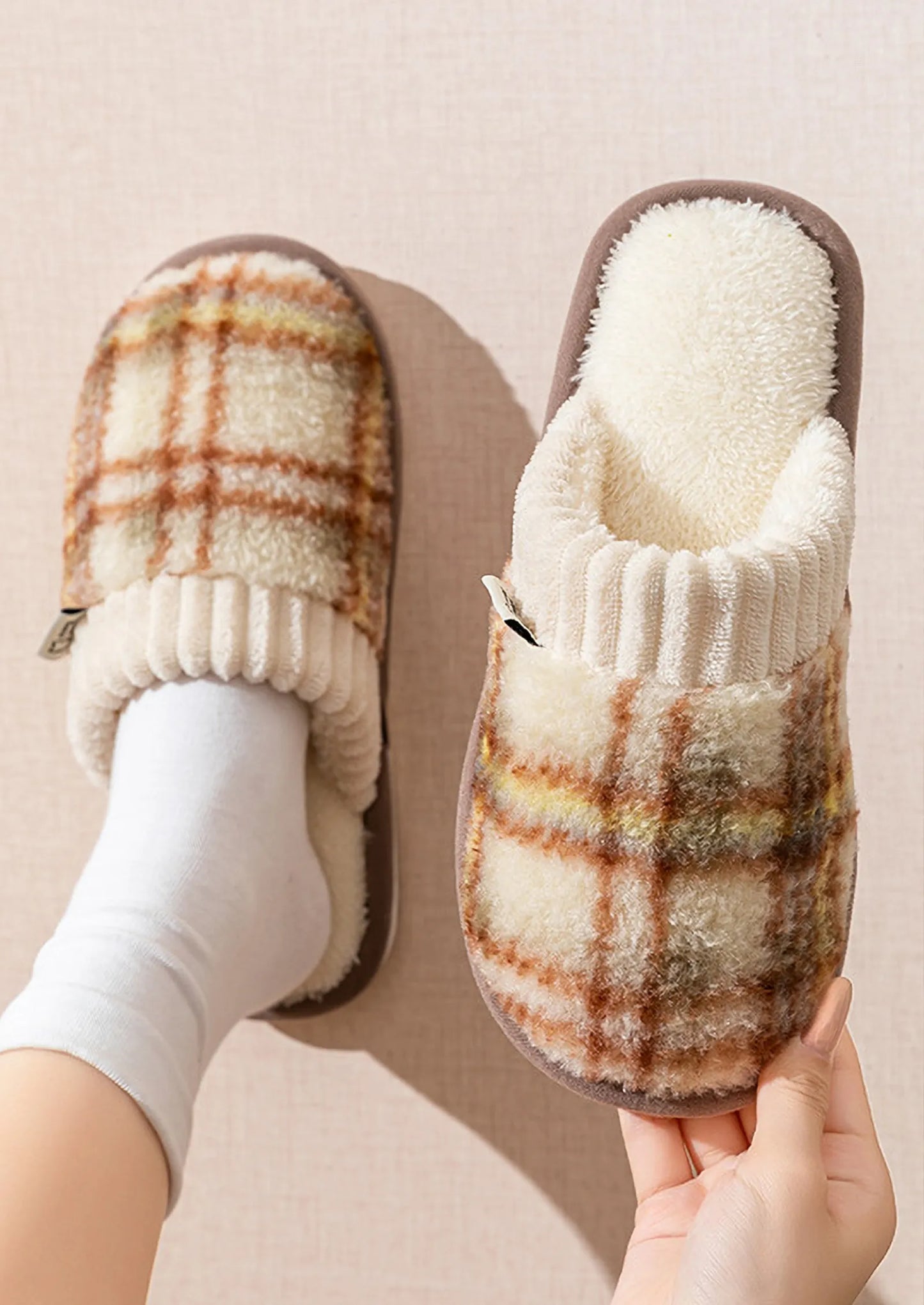 Plush Tartan Plaid Sherpa House Slippers