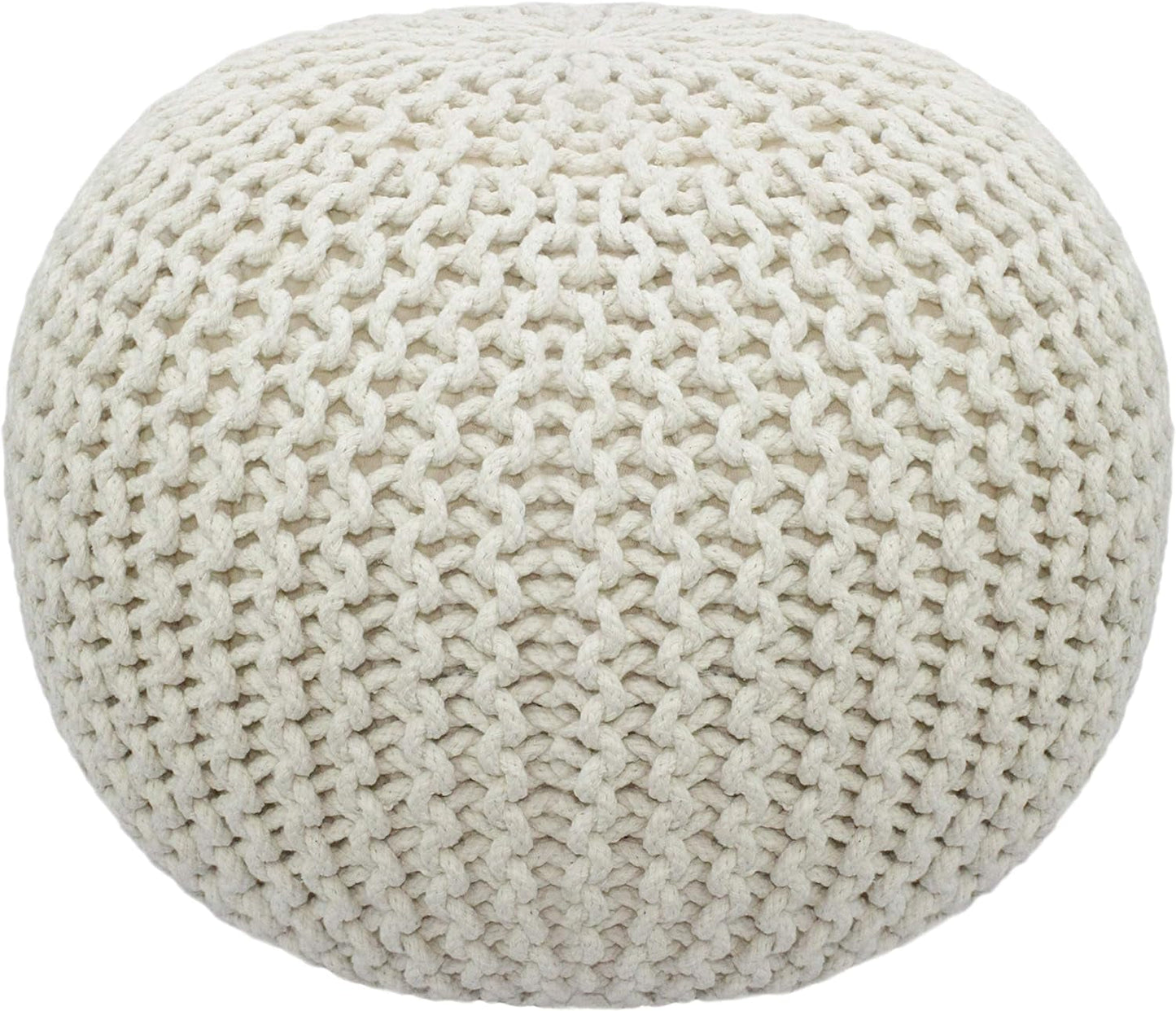 COTTON CRAFT round Pouf - Hand Knitted Tweed Cable Dori Pouf Ottoman - Cotton Braid Cord Foot Stool Floor Pouf Footrest Accent Seat Furniture Bean Bag - Family Room Kids Nursery Dorm - 20X14 - Natural Furniture Home & Kitchen Living Room Furniture Ottomans