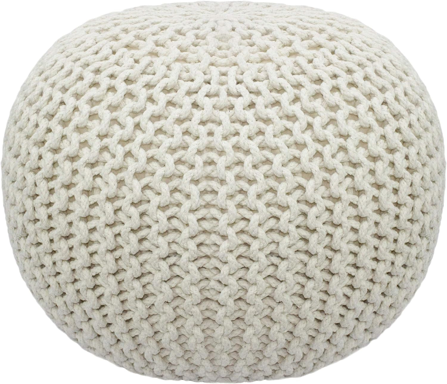 COTTON CRAFT round Pouf - Hand Knitted Tweed Cable Dori Pouf Ottoman - Cotton Braid Cord Foot Stool Floor Pouf Footrest Accent Seat Furniture Bean Bag - Family Room Kids Nursery Dorm - 20X14 - Natural Furniture Home & Kitchen Living Room Furniture Ottomans