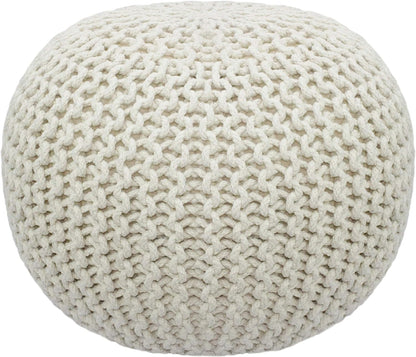 COTTON CRAFT round Pouf - Hand Knitted Tweed Cable Dori Pouf Ottoman - Cotton Braid Cord Foot Stool Floor Pouf Footrest Accent Seat Furniture Bean Bag - Family Room Kids Nursery Dorm - 20X14 - Natural Furniture Home & Kitchen Living Room Furniture Ottomans